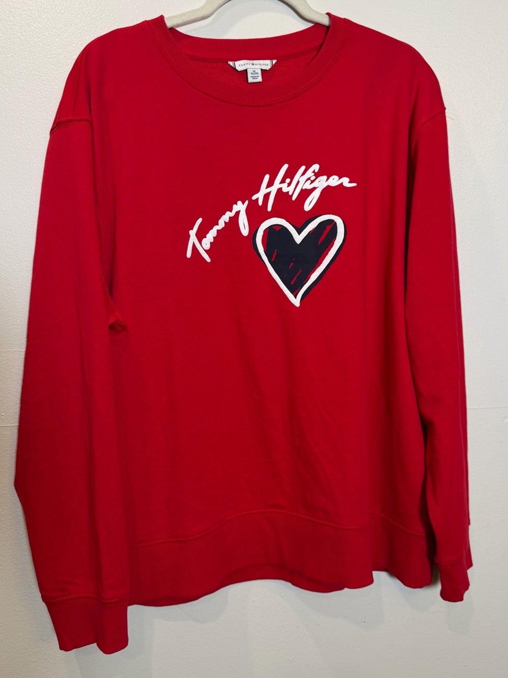 Tommy Hilfiger Red Crewneck with Heart Script Logo